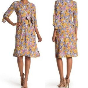 I. Madeline Flora Tie Front Midi Dress S‎